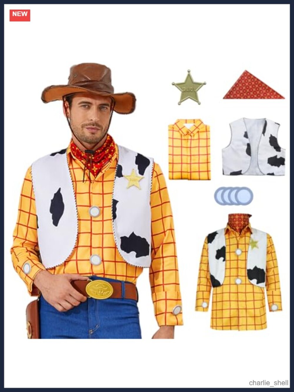 Men Cowboy Costume Button Down Shirt Vest Scarf Set Cosplay